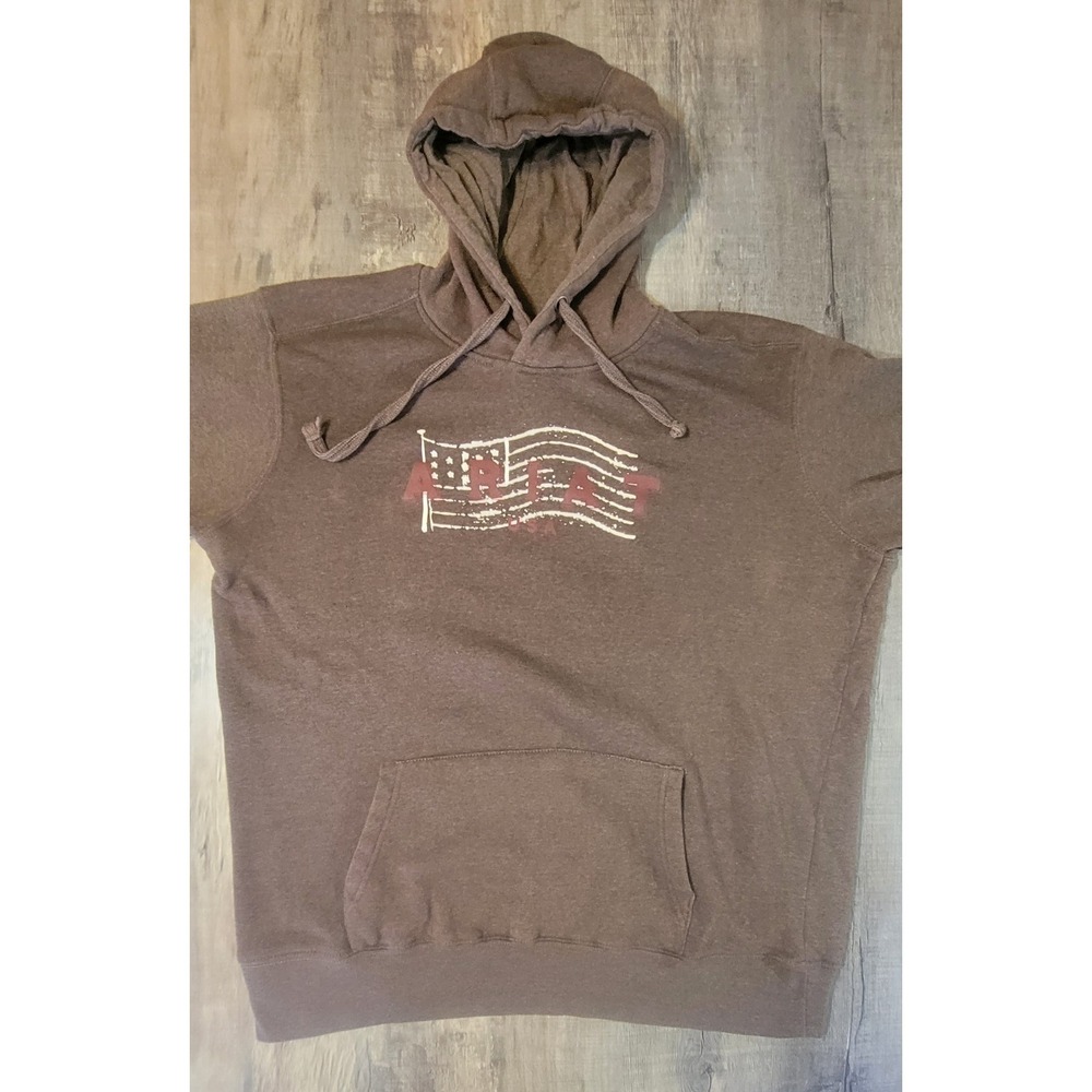 Ariat Real USA Flag Graphic Hoodie Sweatshirt Women Size 2XL Brown Patriotic EUC